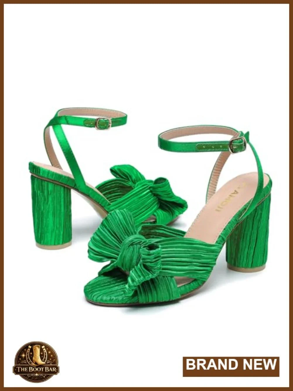 Women's Satin Block Heeled Sandals Ankle Strap Bowknot Pleated Formal Party